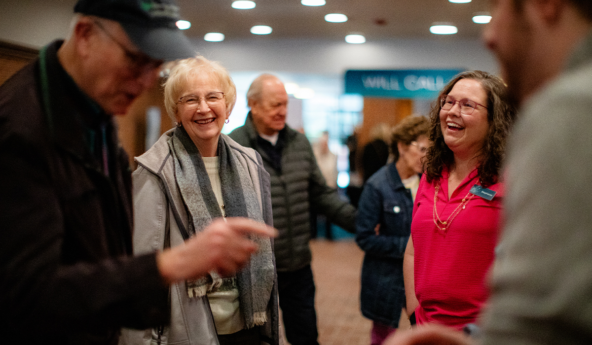 Midland Center lobby staff and patrons